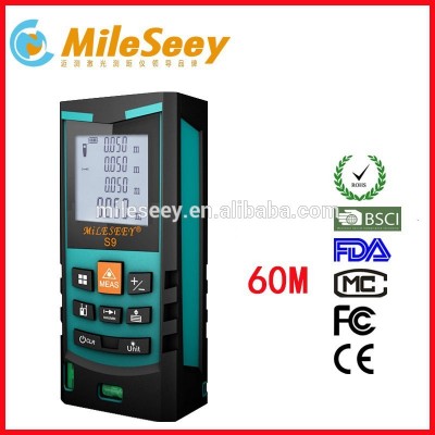 2016 hottest Mileseey S9 60m handheld laser meter distance laser level tape measure